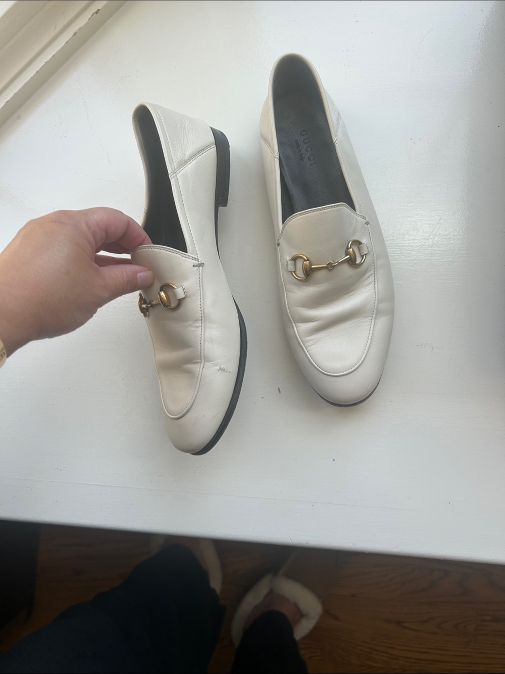 Gucci White Leather Horsebit Loafers - Picture 2 of 7